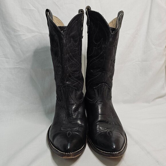 Stewart Boot Co 1977 VTG Hand Made Black Cowhide Leather Cowboy Boots Mens 8.5EE - Picture 2 of 14